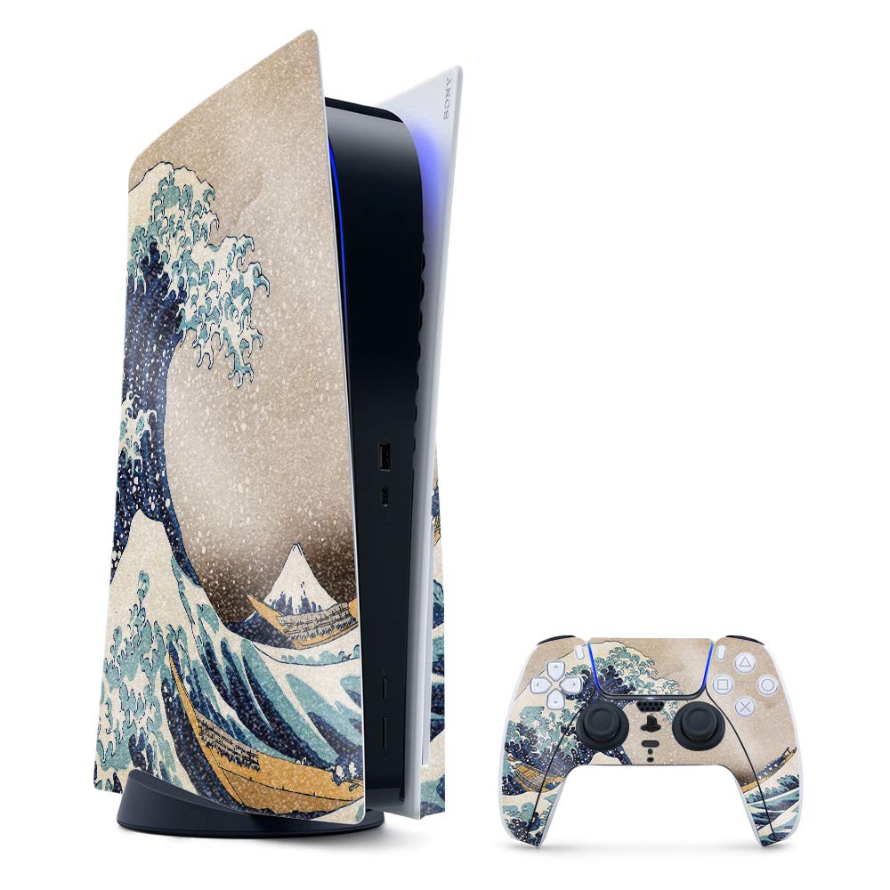 MightySkins Glitter PS5 Skin - Great Wave Kanagawa | High-Gloss Finish for Gaming Setup