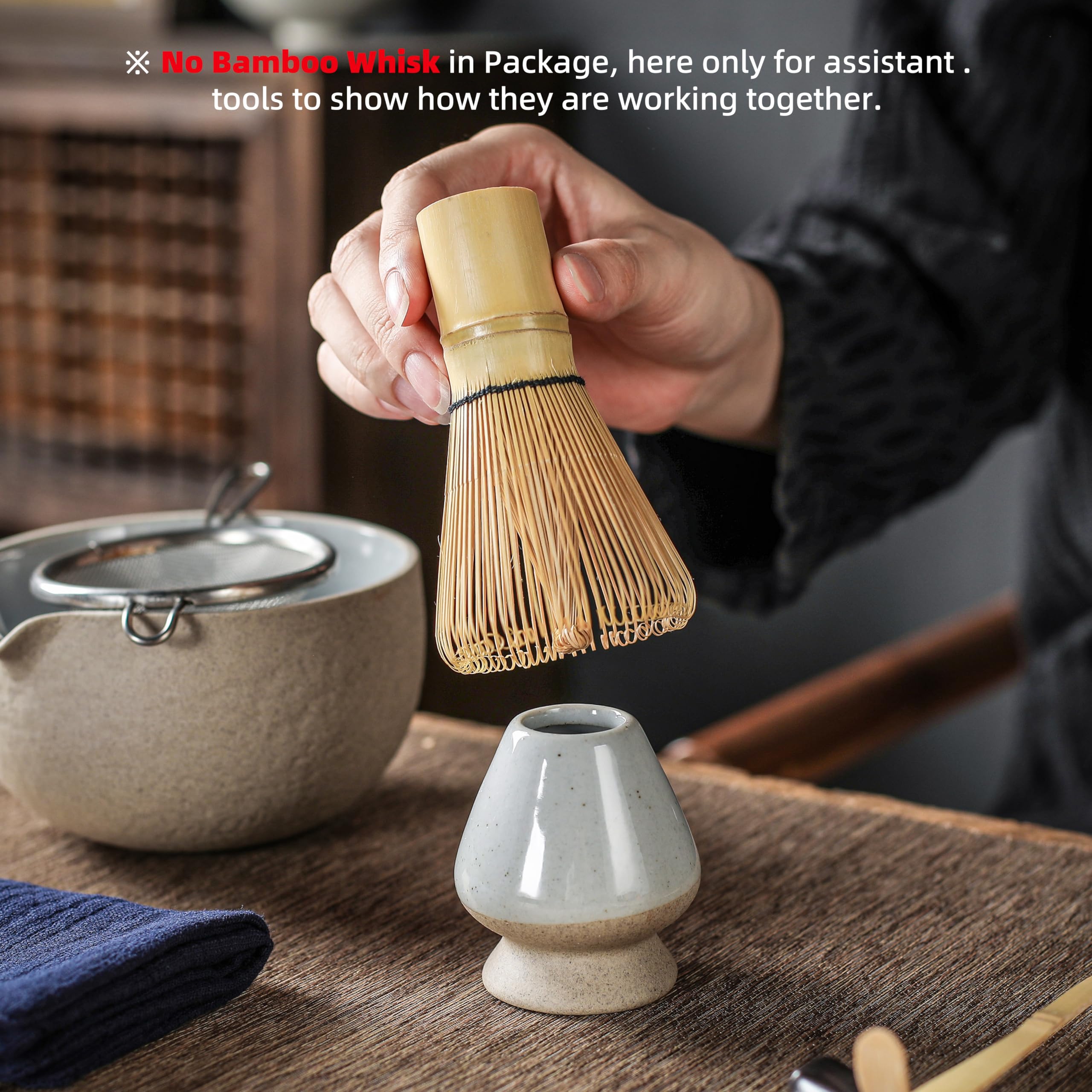 Premium Matcha Bowl Set - 2 Pcs 18oz Ceramic Matcha Chawan with Spout & Whisk Holder - Grey Japanese Tea Cup with Stand - Perfect for Green Tea Mixing & Traditional Tea Ceremonies - Ideal Gift for Matcha Lovers & Tea Enthusiasts