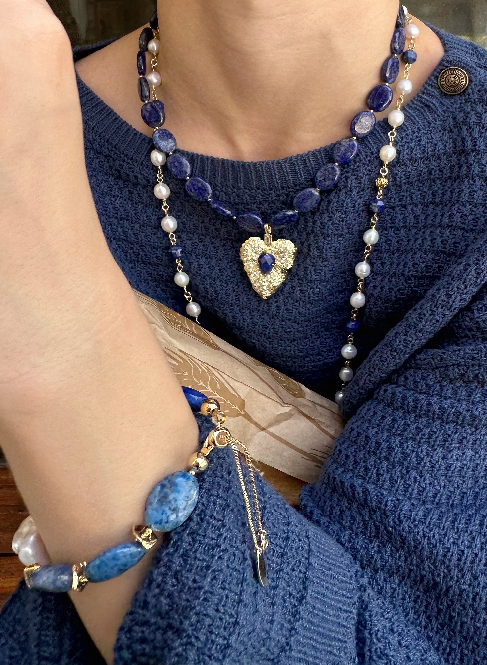 Elegant Freshwater Pearls & Lapis Lazuli Multi-Way Adjustable Necklace KN021 - Perfect for Weddings, Parties & Everyday Wear