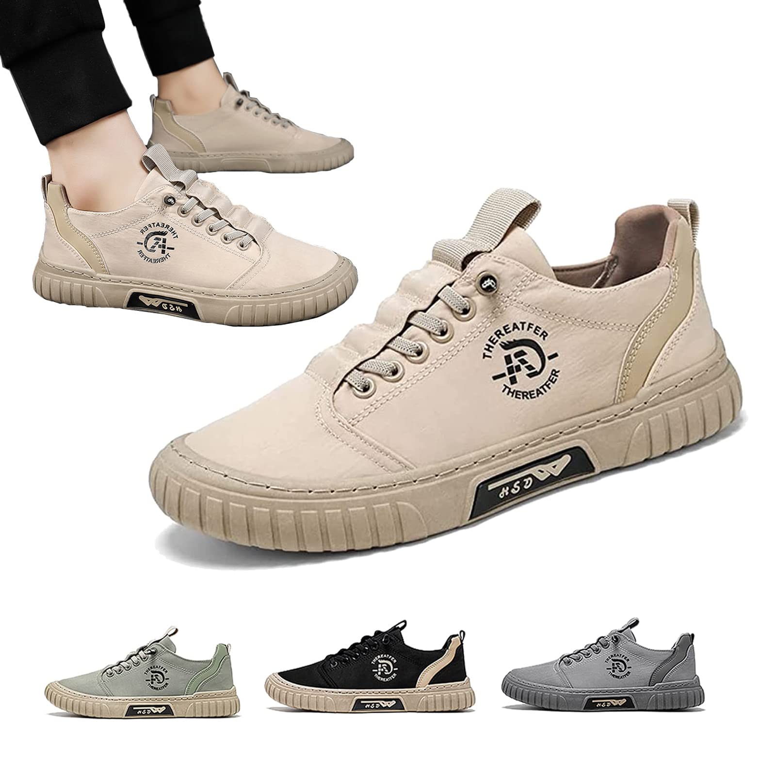 YUHUA Men's Casual Breathable Sneakers - Lightweight Summer Walking Shoes for Men | Comfortable & Airy Design | Perfect for Outdoor Activities, Travel & Daily Wear (Size 42/US 8.5, Khaki)