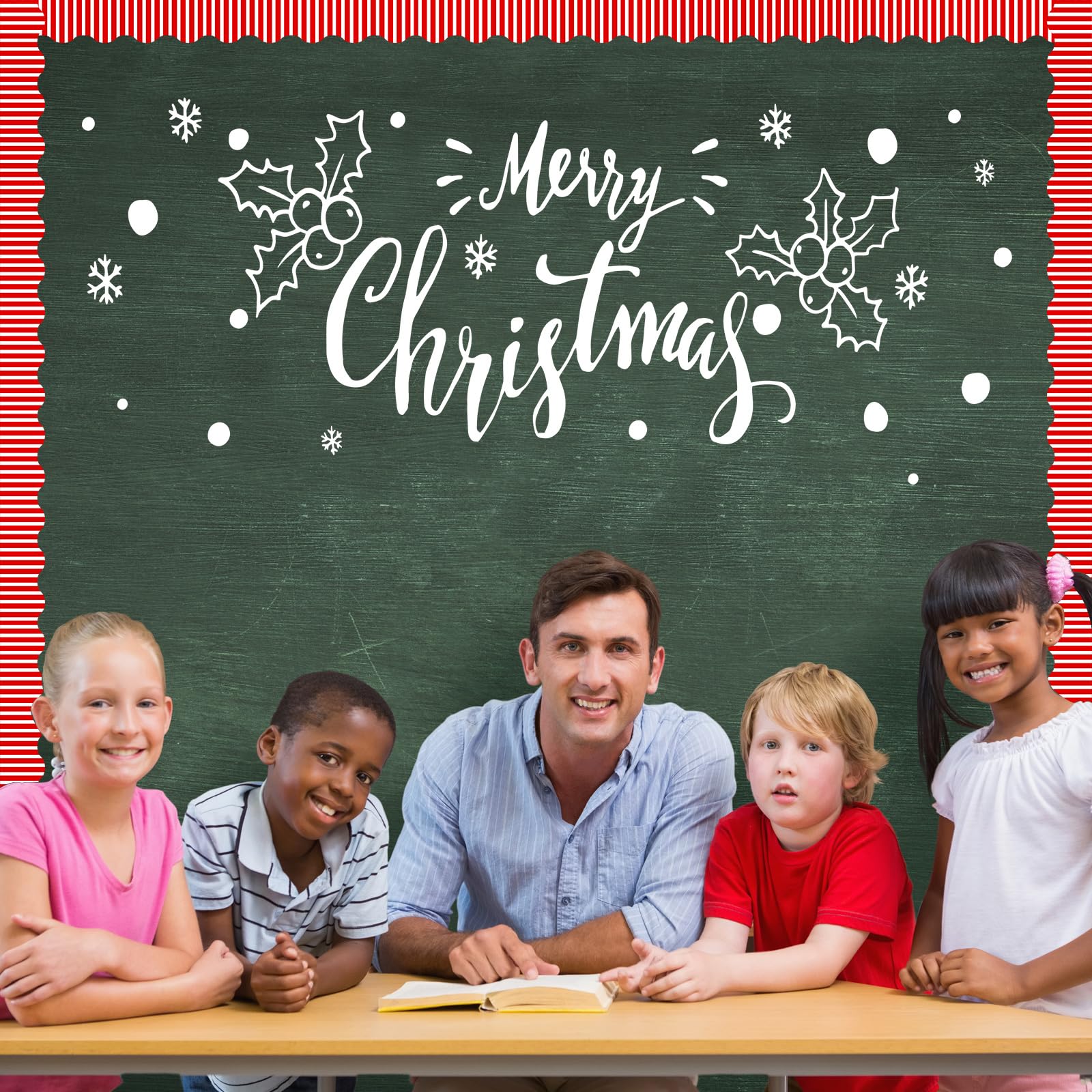 Candy Cane Christmas Bulletin Board Border - 69ft Red & White Scalloped Trim for Classroom & Chalkboard Decor