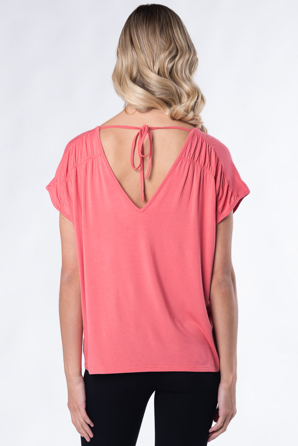 Alicia Women's Bamboo V-Neck T-Shirt - Soft Coral Blouse for Casual Wear & Summer Outfits