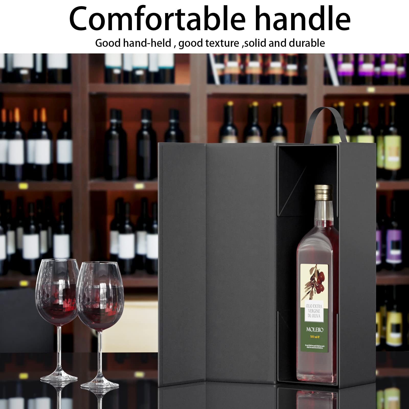 Premium Magnetic Wine Gift Box 12.8x3.8x3.8 Inches - Elegant Collapsible Liquor Bottle Packaging for Champagne & Wine - Perfect for Weddings, Anniversaries, Parties & Corporate Gifts (Black)