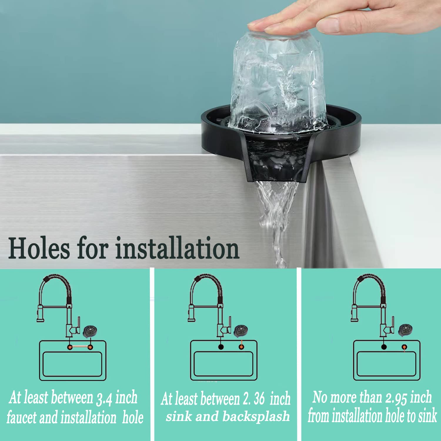 Stainless Steel Glass Rinser for Kitchen Sink - 9 Powerful Jet Bottle & Cup Washer Cleaner - Bar Sink Accessory for Home, Restaurant (Black) | Perfect for Wine Glasses, Beer Mugs & Barware Cleaning