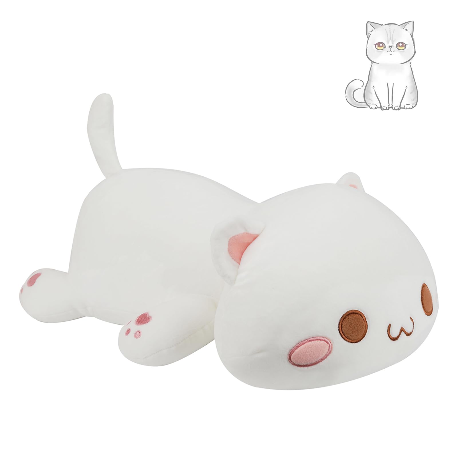 AFAN 19.6in White Kawaii Anime Cat Plush Toy - Ultra Soft Stuffed Animal Doll for Kids, Girls & Boys | Perfect for Cuddling, Birthday Gifts & Anime Decor