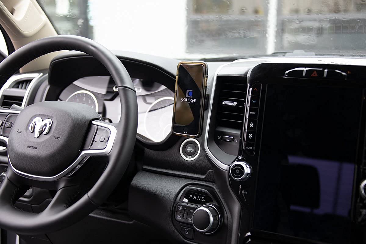 Course Motorsports Wireless Charging Car Phone Mount Holder Compatible with Dodge Ram 1500-5500 2019+ Models (Excludes TRX, Limited '21+ Power Wagons & '20+ Laramie Longhorn) - Left Side Black - Perfect for Hands-Free Navigation & Charging While Driving