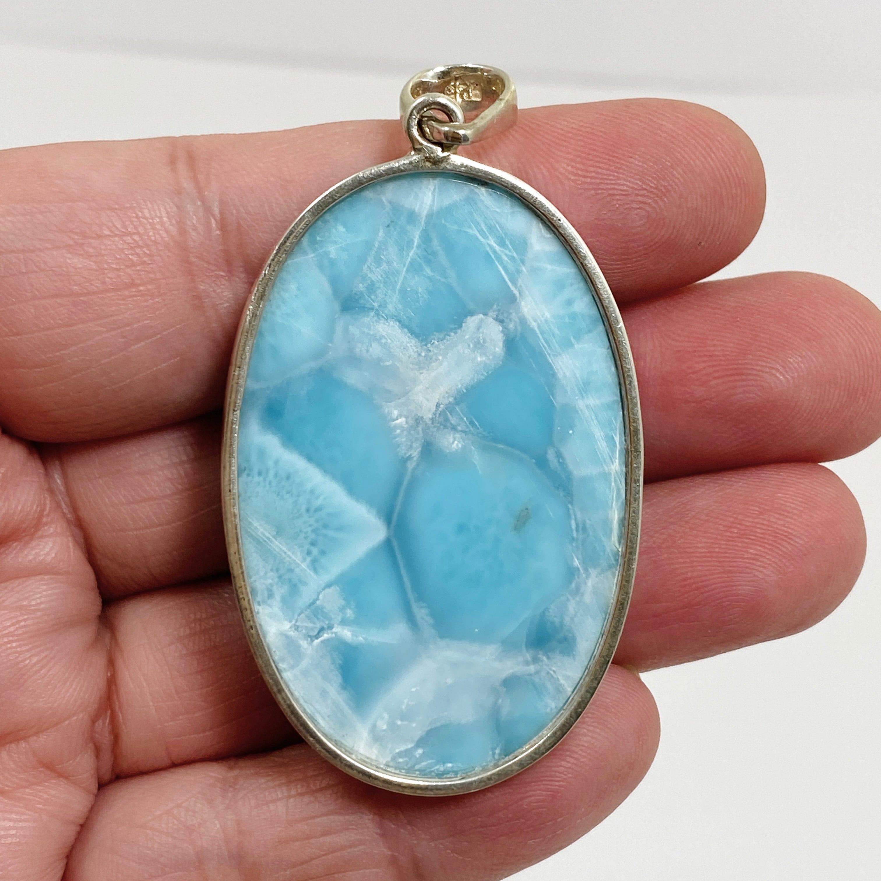 Natural Larimar Oval Cabochon Pendant Necklace - Genuine Blue Stone Jewelry for Women - Perfect for Beach Vacations & Boho Fashion