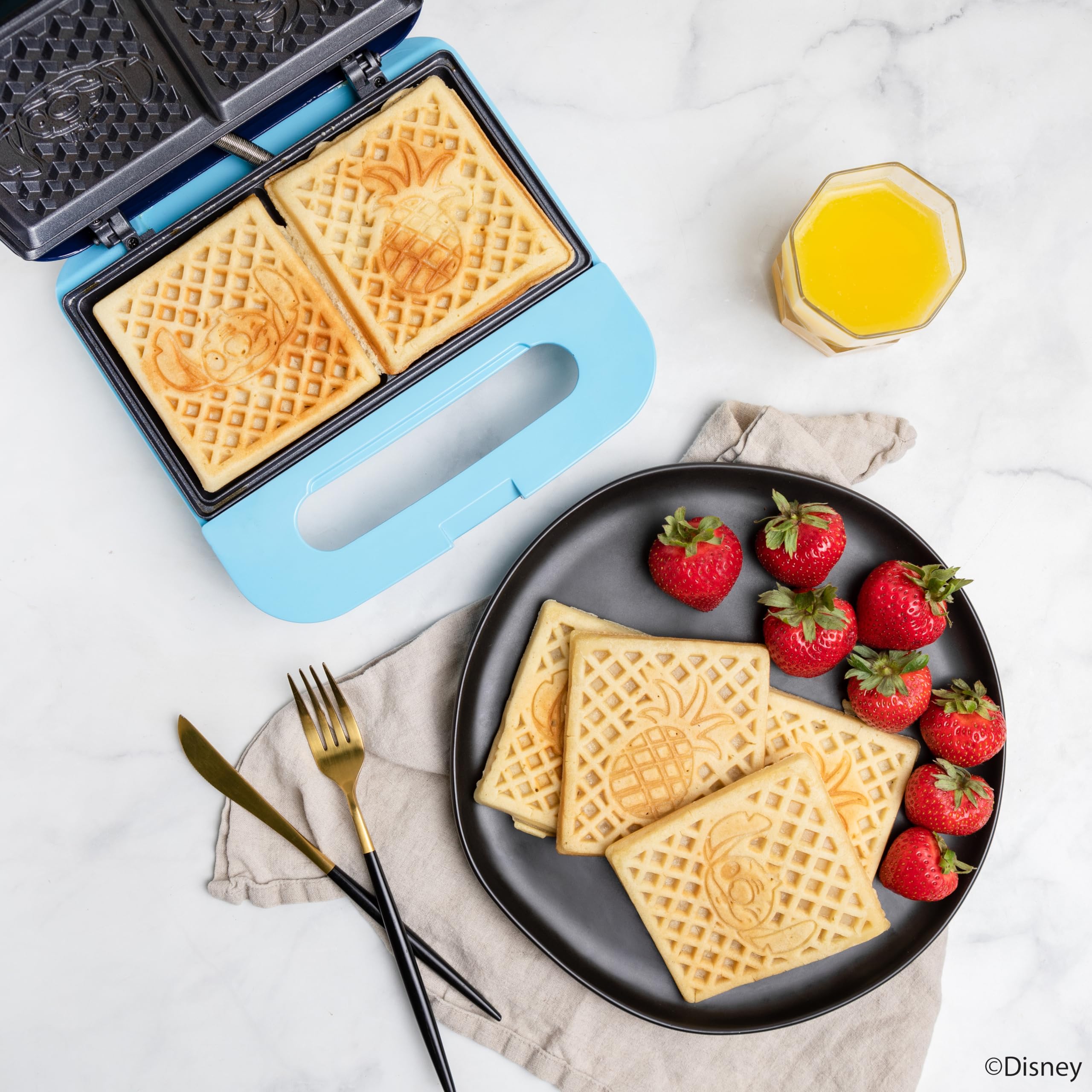 Disney Lilo and Stitch Waffle Maker - 4 Slice Non-Stick Electric Waffle Iron for Kids & Adults - Perfect for Breakfast, Parties & Family Fun - Stitch Character Waffle Design - Easy to Clean Kitchen Appliance