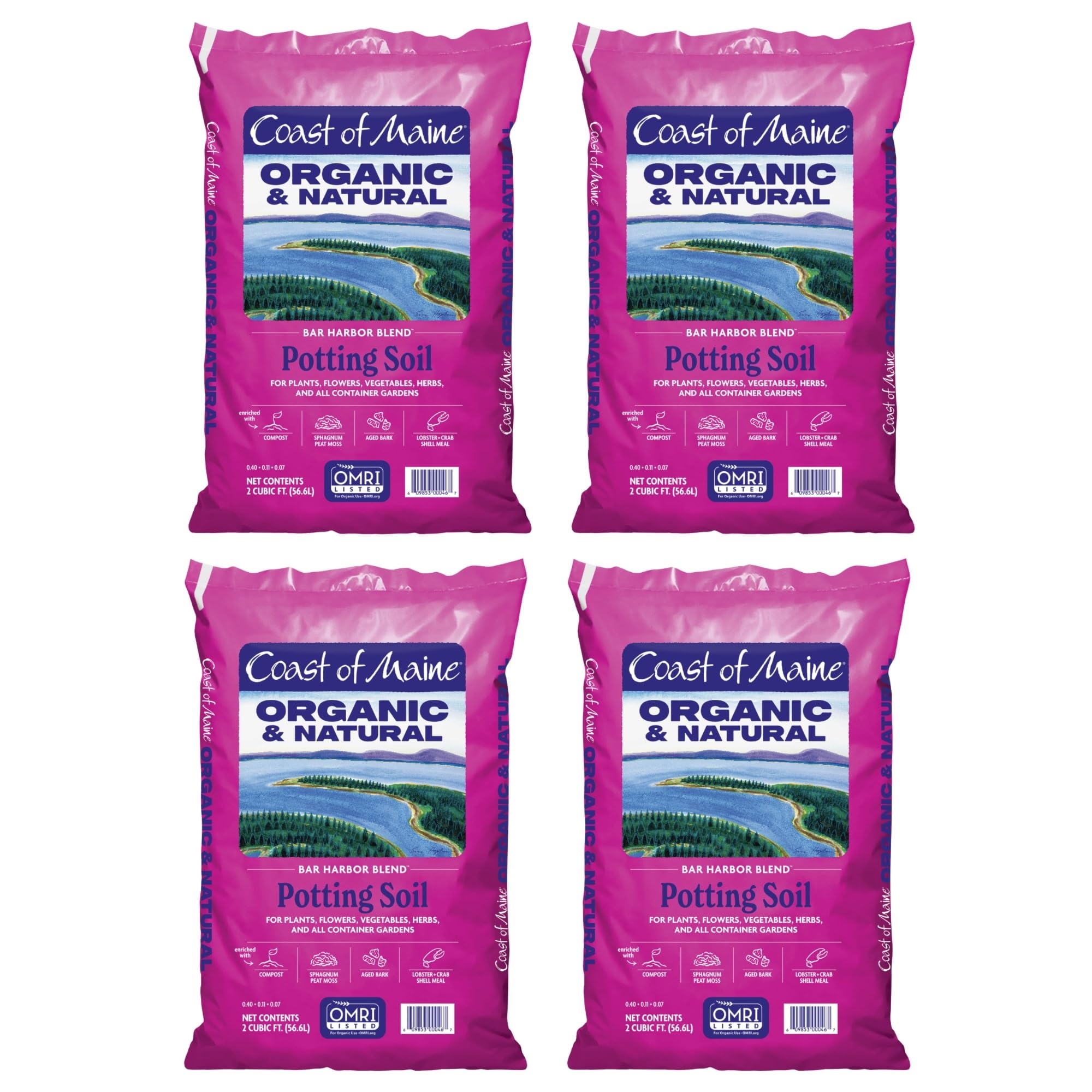 Coast of Maine Bar Harbor Blend Organic Potting Soil - 2 cu ft (Pack of 4) for Houseplants, Flowers, Vegetables & Herbs | Perfect for Indoor/Outdoor Container Gardening & Raised Beds