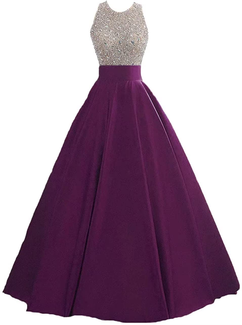 HEIMO Women's Sparkling Sequins Keyhole Back Evening Ball Gown Beaded Formal Dress for Prom, Homecoming, Pageant & Special Occasions - Elegant Long Prom Dresses for Teens H095