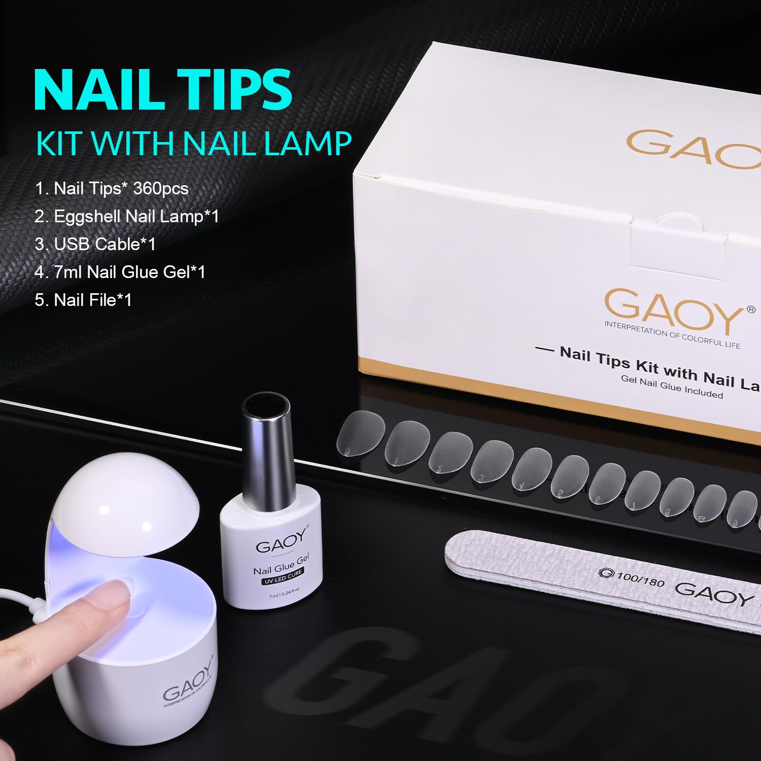 GAOY 360Pcs Matte Extra Short Almond Nail Tips & Glue Gel Kit with Mini UV Light - Professional Gel Nail Extension Kit for Home Manicure, Salon Use & DIY Nail Art