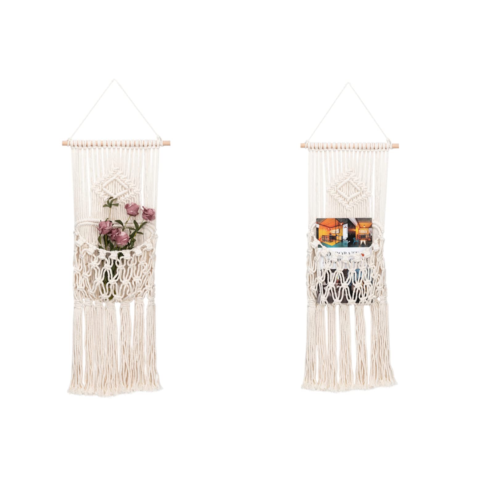 Wall Mount Magazine Organizer & Mail Holder - 2 Pack Cotton Hanging Storage Pockets for Home Office Decor - Perfect for Living Room, Bedroom or Entryway Organization