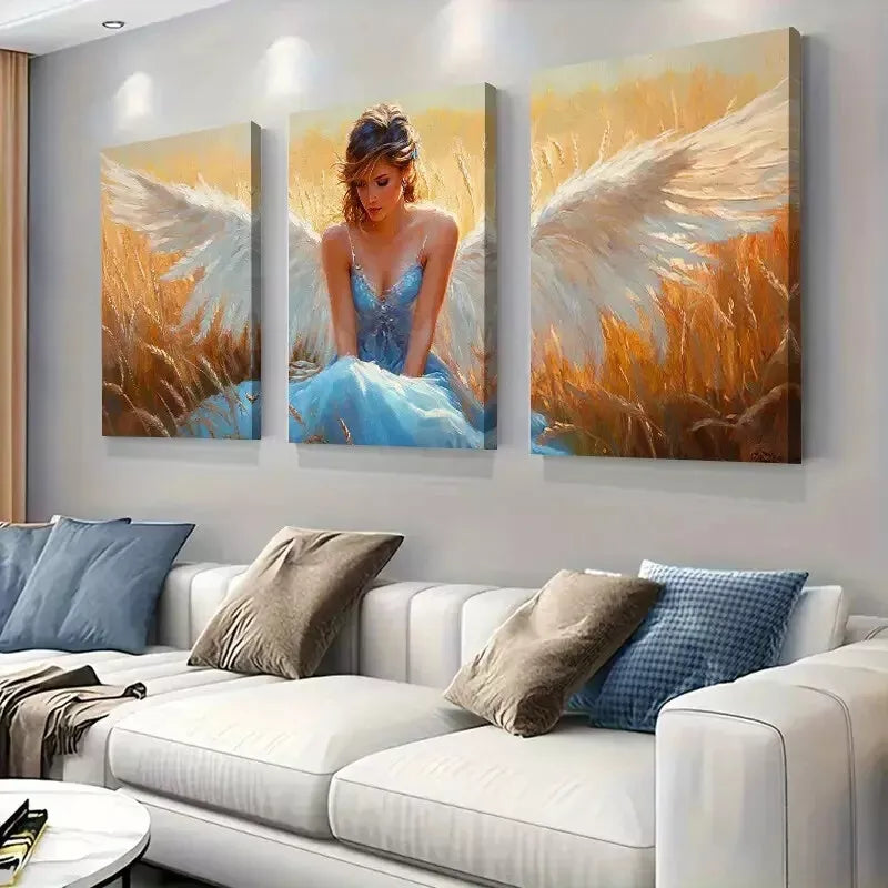 3-Piece Ethereal Angel in Wheat Field Triptych Wall Art Set - Framed Canvas 40x60cm - High Quality Print - 100% Australian Made - Ready to Hang - Perfect for Living Room, Bedroom & Office Decor