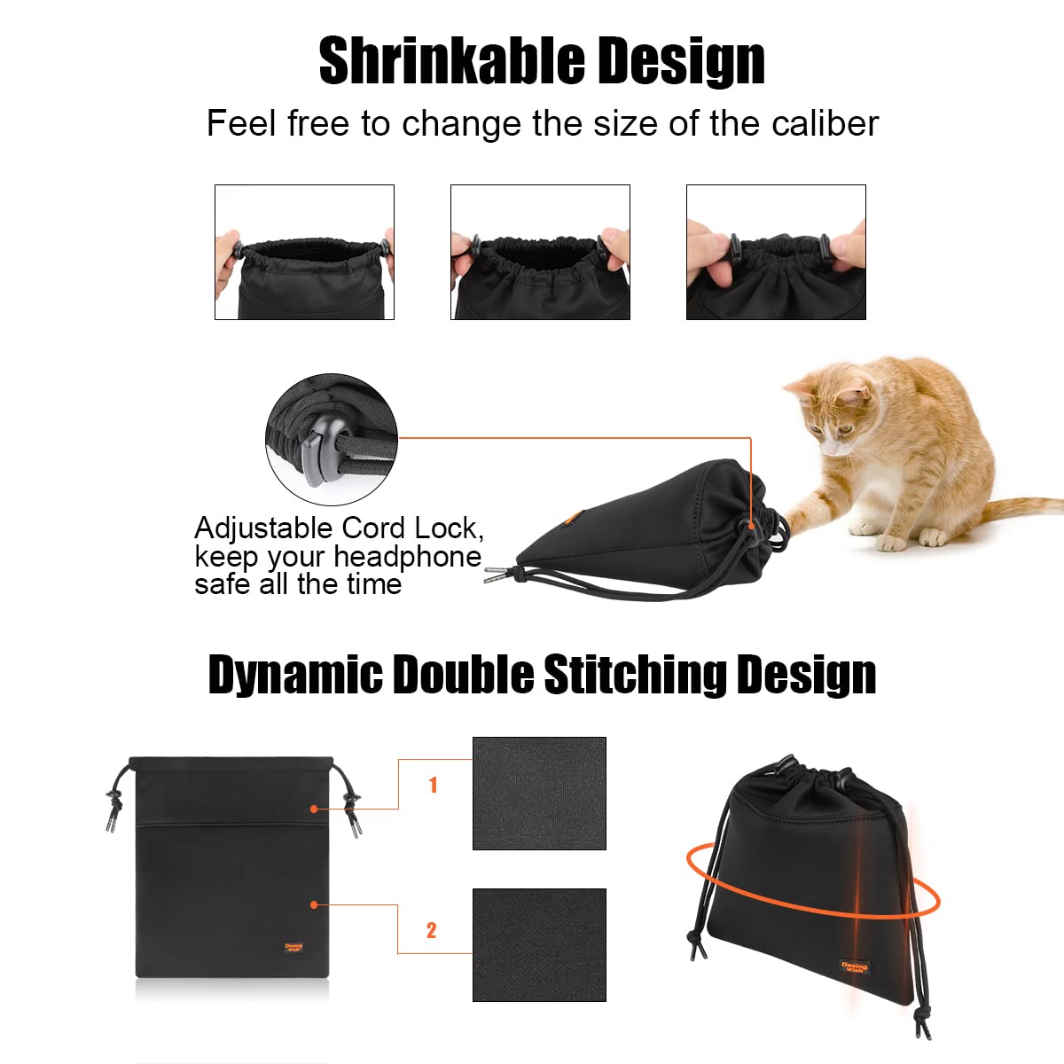 Premium Headphone Storage Bag 2 Pack - Lightweight Travel Pouch for Over-Ear Headphones, Neckband Earbuds & Headsets - Durable Carrying Case for AirPods, Beats, Sony (Large Black & Grey) - Perfect for Travel, Gym & Daily Commute