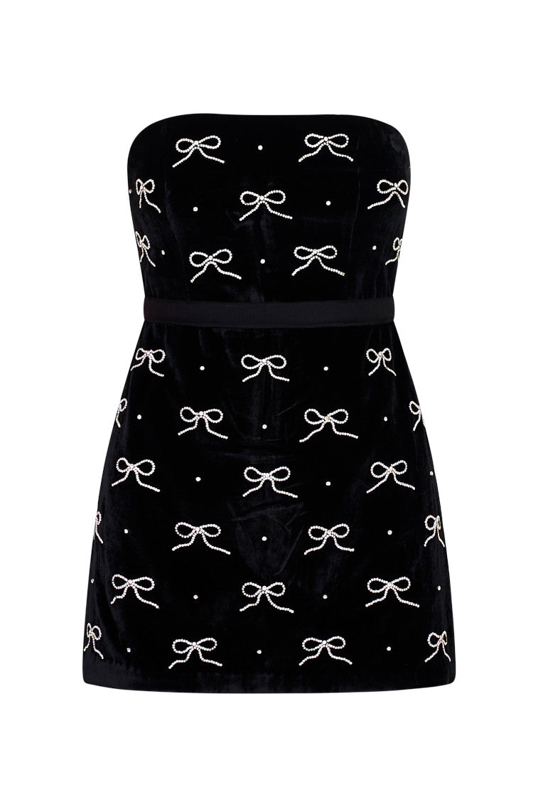 Rinwell Velvet Rhinestone Bow Dress for Women - Elegant Party Gown for Prom, Evening, and Special Occasions