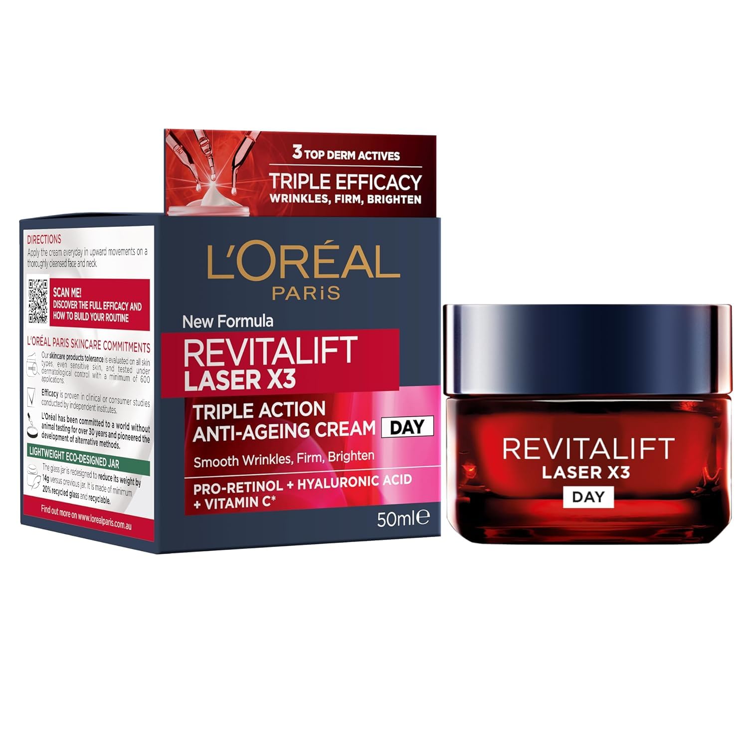 L'Oreal Revitalift Laser X3 Anti-Aging Power Cream 50ml - Reduce Wrinkles & Firm Skin | Day & Night Moisturizer for Mature Skin