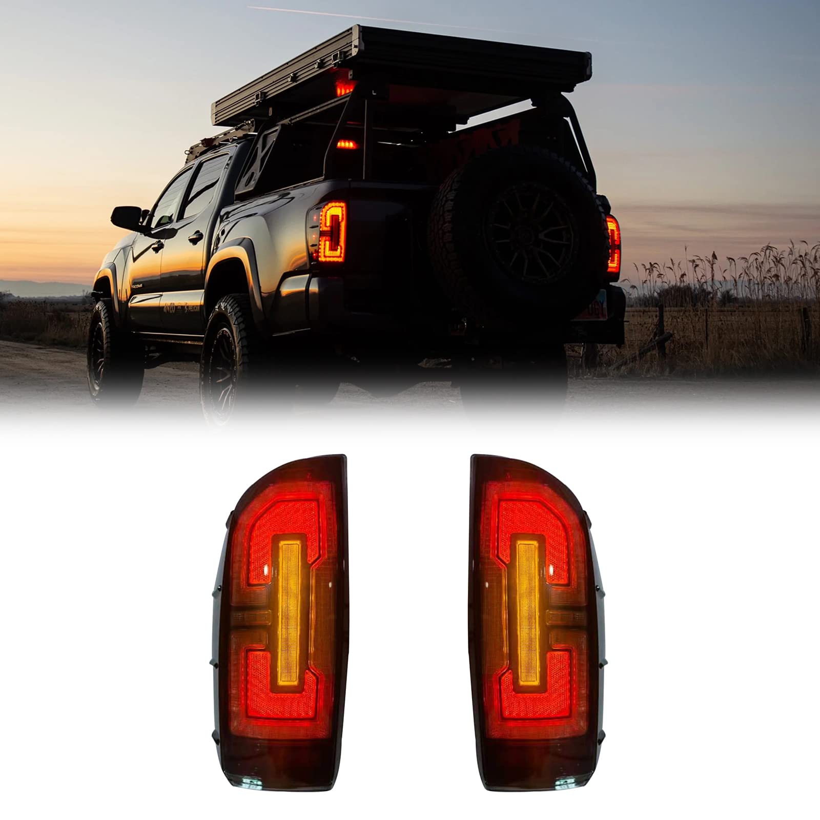 Premium LED Tail Lights for Toyota Tacoma 2016-2023 - Dynamic Turn Signals & Black Housing - Upgrade Your Truck's Style & Safety for Night Driving & Off-Road Adventures