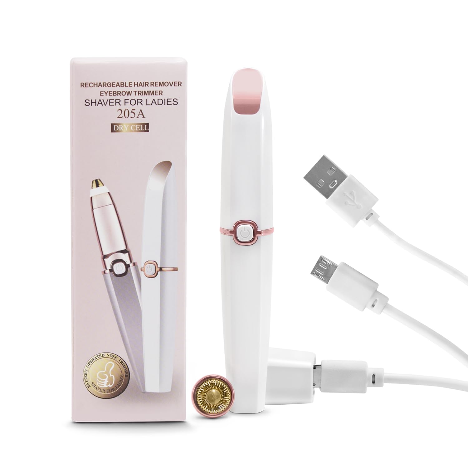 Rechargeable Electric Eyebrow Trimmer with LED Light - Painless Eyebrow Shaver & Nose Hair Trimmer for Women & Men - Perfect for Travel, Home Use & Personal Grooming Kit - White