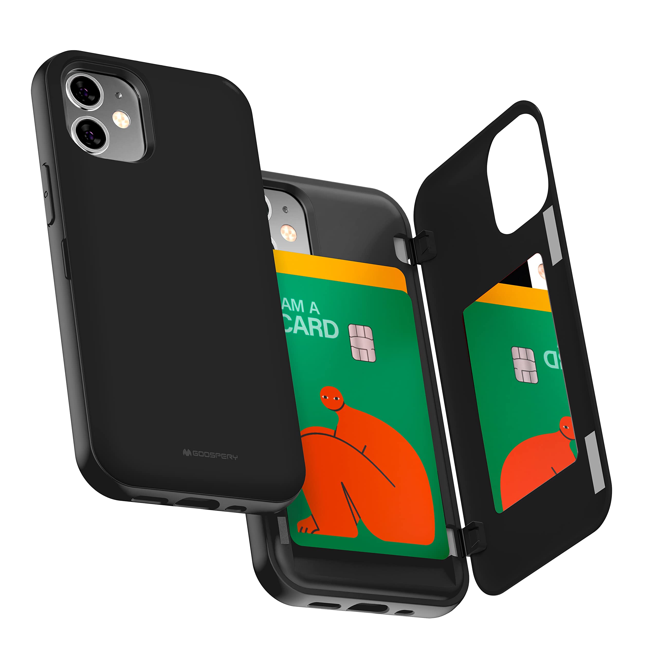 Goospery iPhone 12 Mini Wallet Case with Card Holder - Slim Protective Dual Layer Bumper Phone Cover for Women & Men (Black) | Perfect for Everyday Use, Travel & Hands-Free Convenience