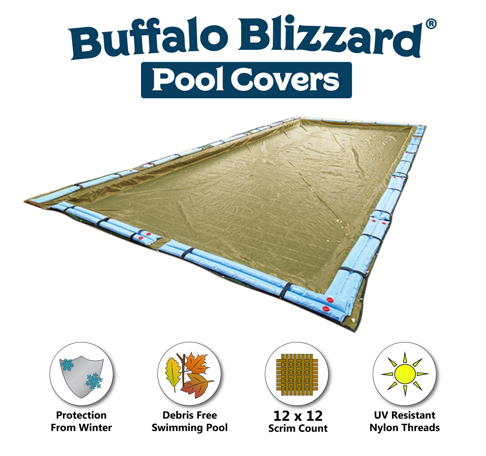 Buffalo Blizzard Supreme Plus Winter Pool Cover with Water Bags Kit - Fits 18x40 ft Rectangle In-Ground Pools (Tan/Silver) | Includes 5ft Overlap (23x45 ft) | Heavy Duty Protection for Harsh Winter Weather | Perfect for Snow, Ice & Seasonal Pool Maintenance