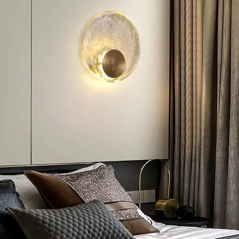 Ripple Crystal Round Gold Wall Lights - Elegant Modern Sconces for Living Room, Bedroom, and Hallway Lighting