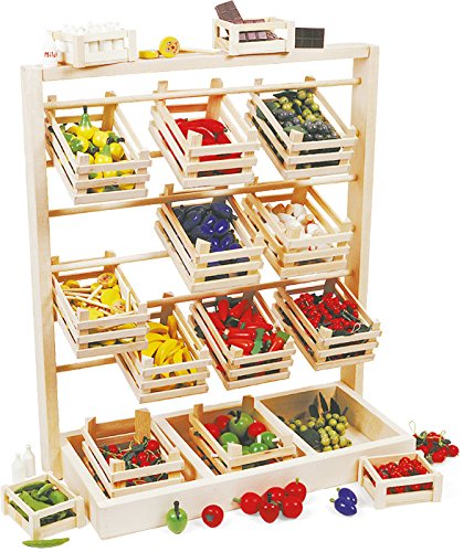 Wooden Kitchen Toy Display Stand for Kids Ages 3+ | Large Wooden Play Food Organizer | Perfect for Pretend Play, Montessori Learning & Daycare Storage