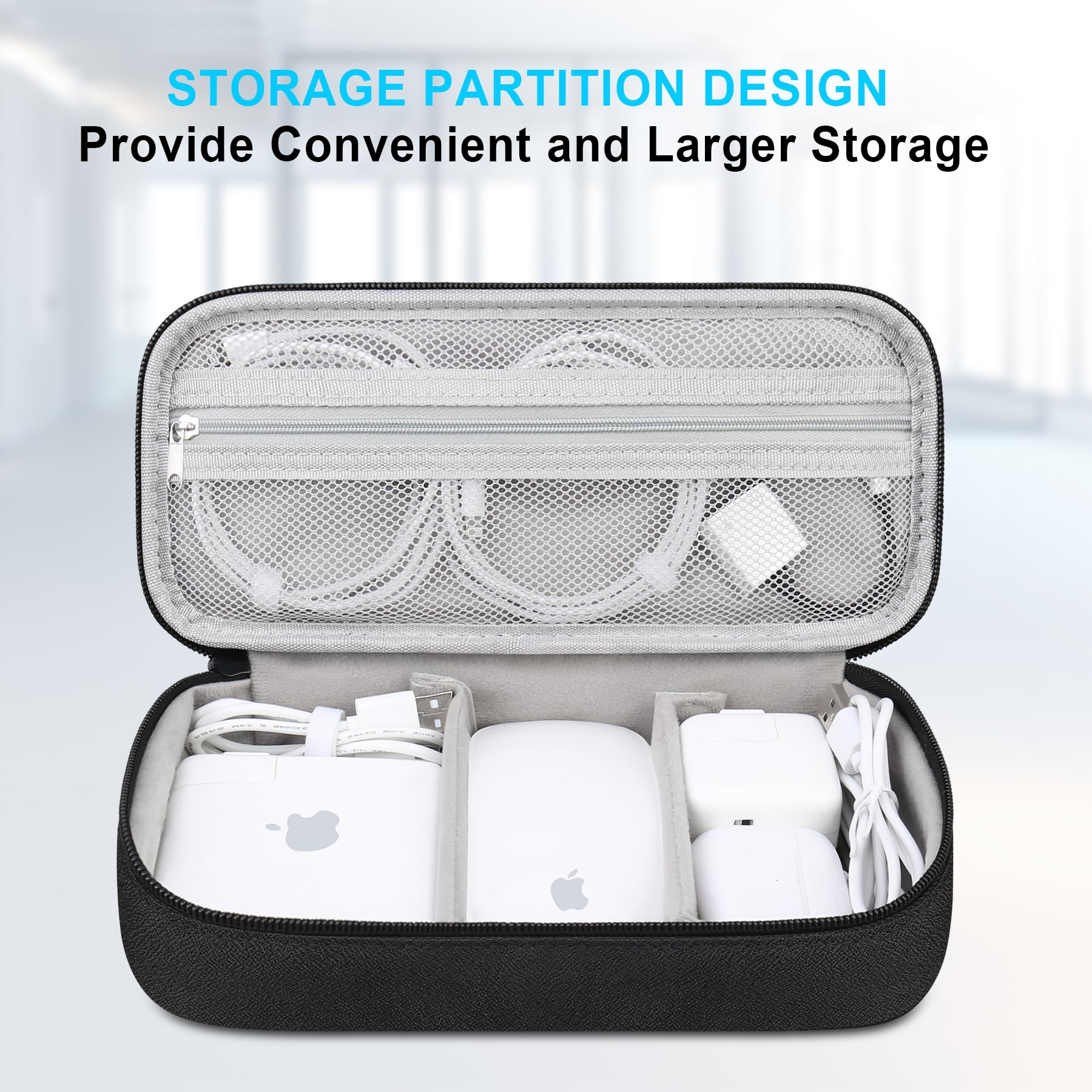 Lacdo Travel Cable Organizer Bag - Double Layer Portable Electronic Accessories Case for Chargers, Cords, Earphones & Power Banks - Perfect for Business Trips, Vacations & Daily Commute (Black)