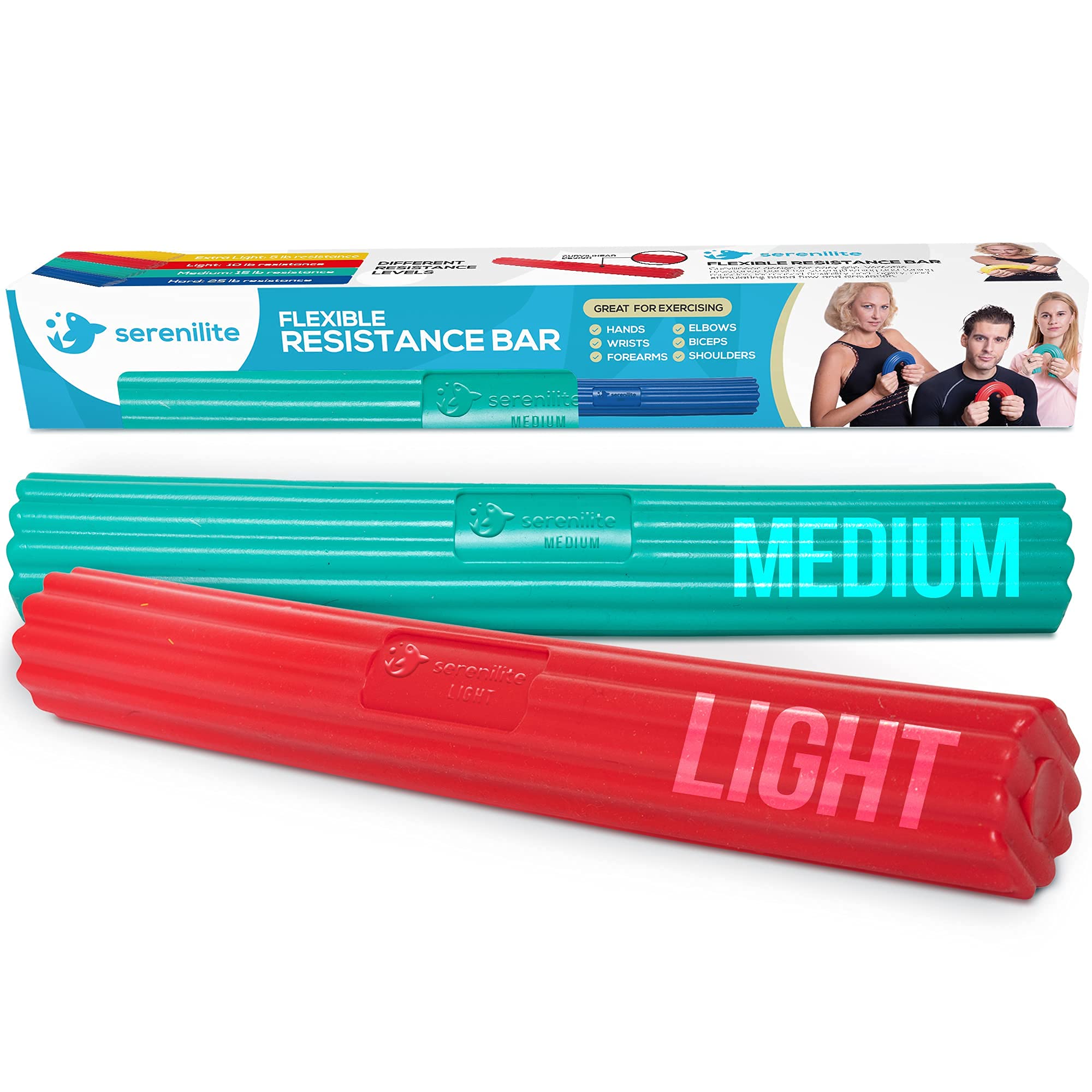 Serenilite Flexible Resistance Bar - Grip Strength Trainer & Forearm Exerciser for Tennis Elbow, Golfers Elbow & Tendonitis | Physical Therapy & Pain Relief Workout Tool | Perfect for Home Gym, Office & Sports Recovery