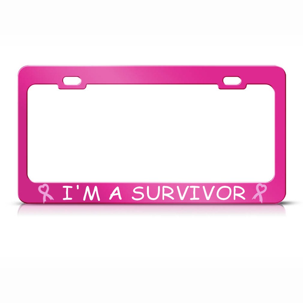 Speedy Pros Breast Cancer Awareness License Plate Frame - Hot Pink Ribbon Car Accessory with 2 Holes | Show Support for Survivors & Raise Awareness (Fits Most Vehicles)
