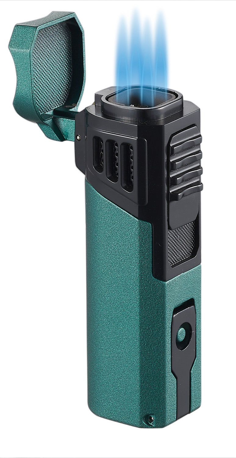 Visol Capitan Quad Flame Torch Lighter - Windproof Butane Lighter for Cigars, Camping & Outdoor Use (Forest Green)