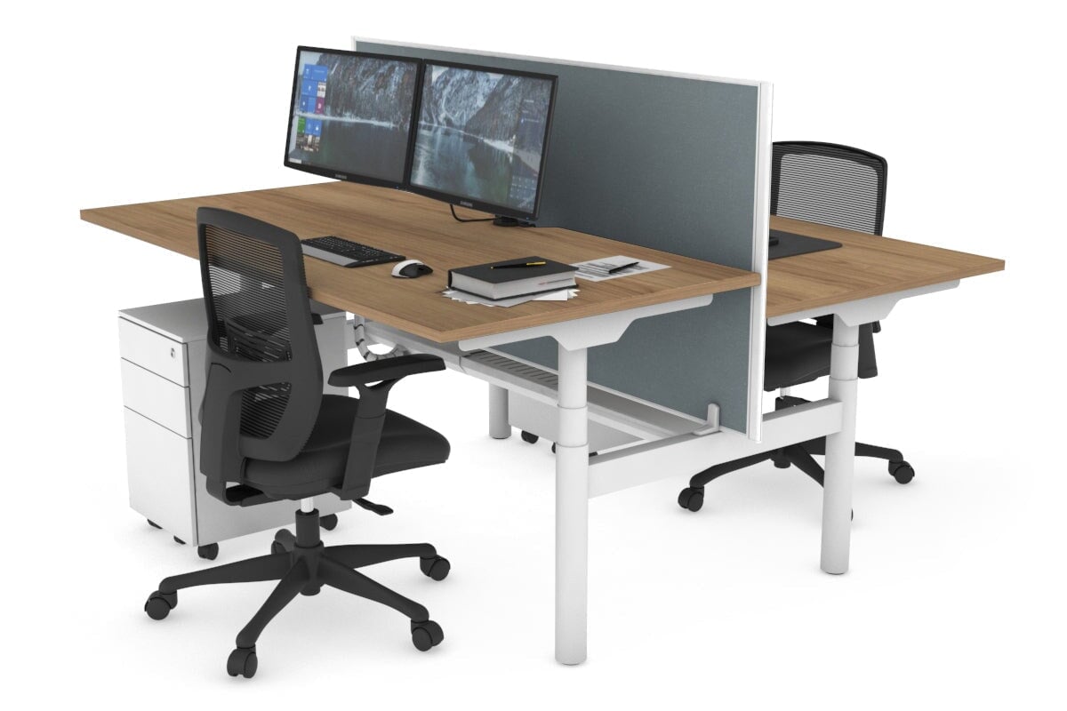 Flexi Premium Height Adjustable 2-Person H Bench Workstation - White Frame [1400L x 800W with Cable Management] - Ideal for Office, Home Workspace & Collaborative Environments