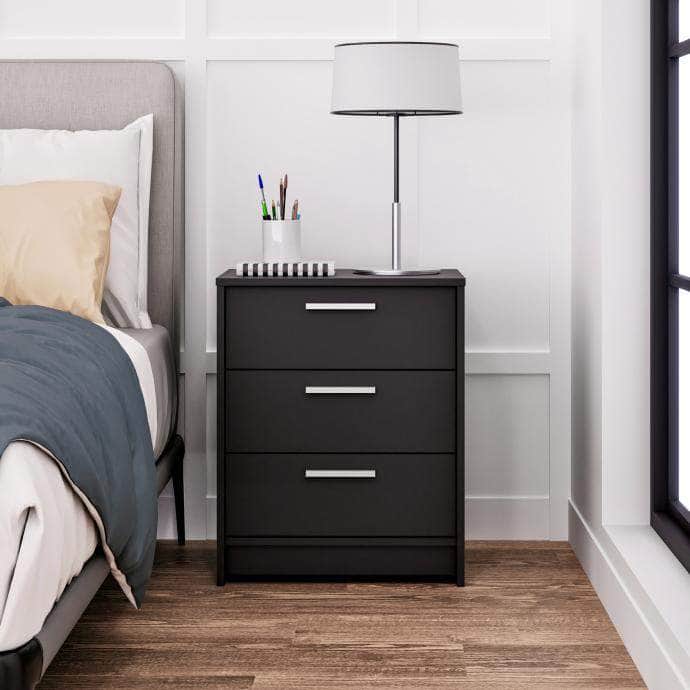 Black 3-Drawer Nightstand - Modern Bedside Table with Storage for Bedroom, Living Room & Office | Studio Essentials Collection