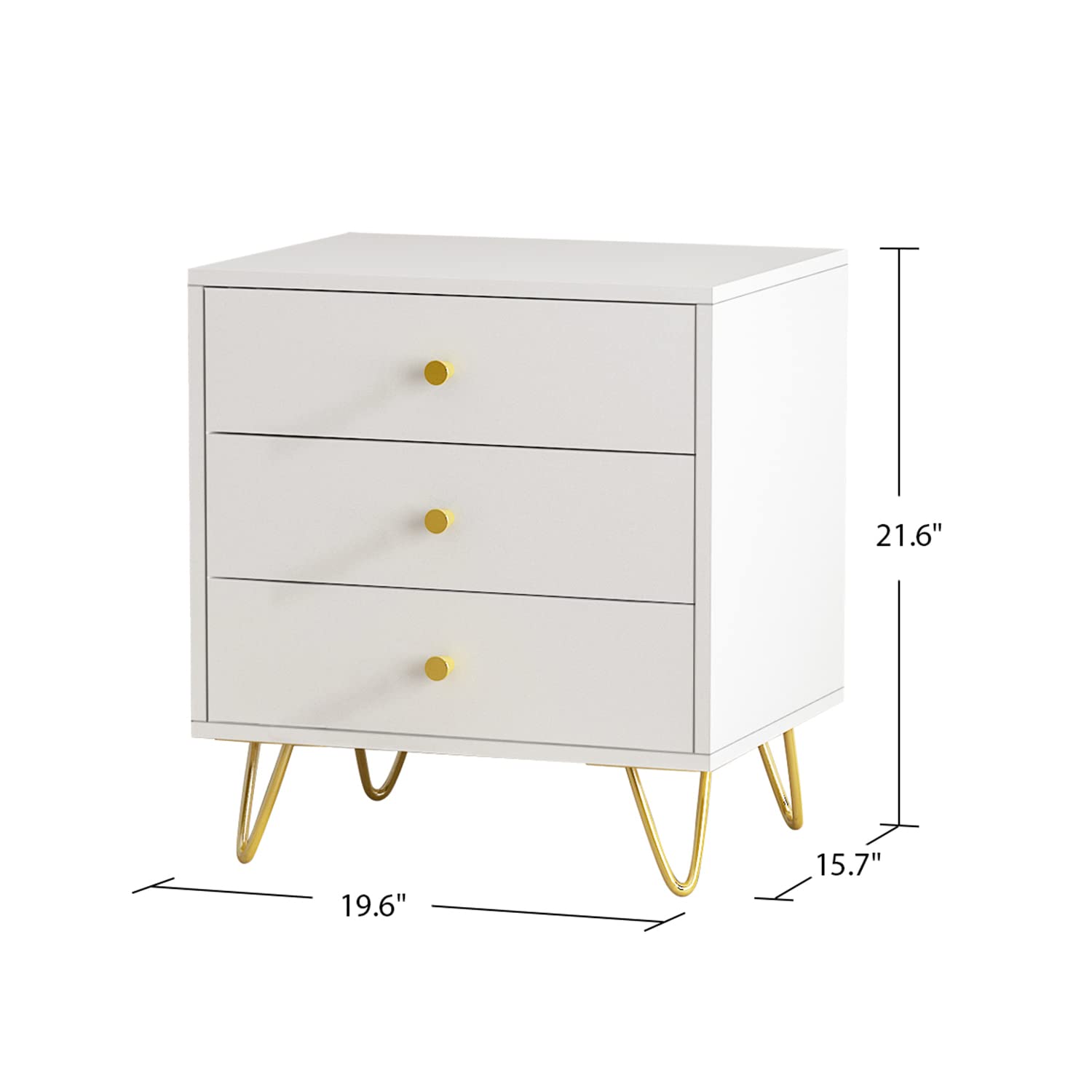 Homsee Set of 2 Modern Nightstands with 3 Drawers, Metal Legs & Storage - White Bedside Table for Bedroom, Living Room, Office (19.6”L x 15.7”W x 21.6”H) - Perfect for Small Spaces, Apartment Furniture & Home Organization
