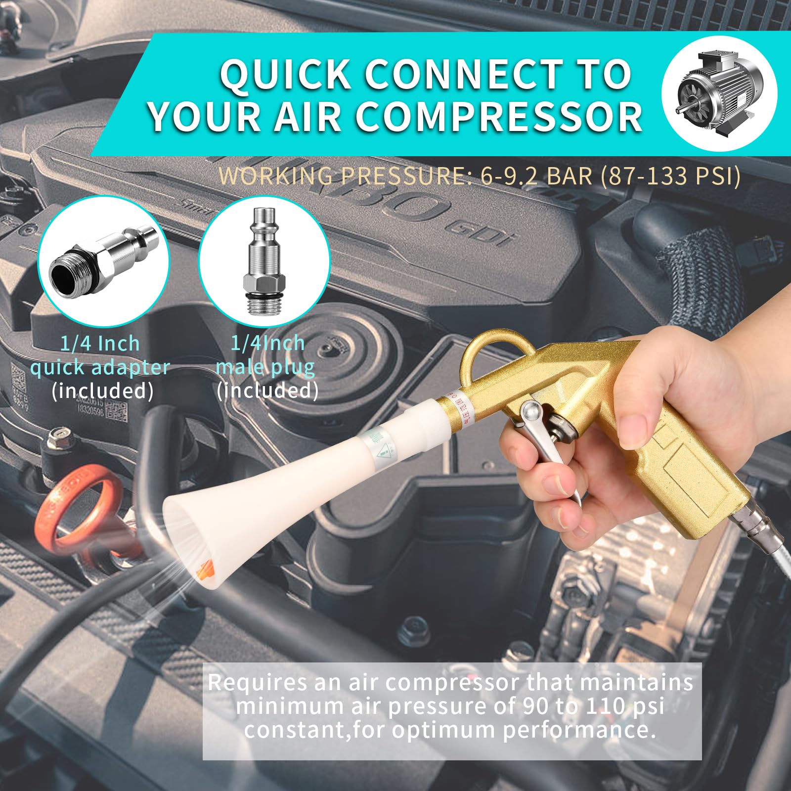 Air Blow Gun for Car Detailing - Powerful Air Compressor Blower with Nozzle & Dusting Brush - Perfect for Interior Cleaning, Drying, and Dust Removal - Ideal for Auto Detailing, Car Wash, and Vehicle Maintenance