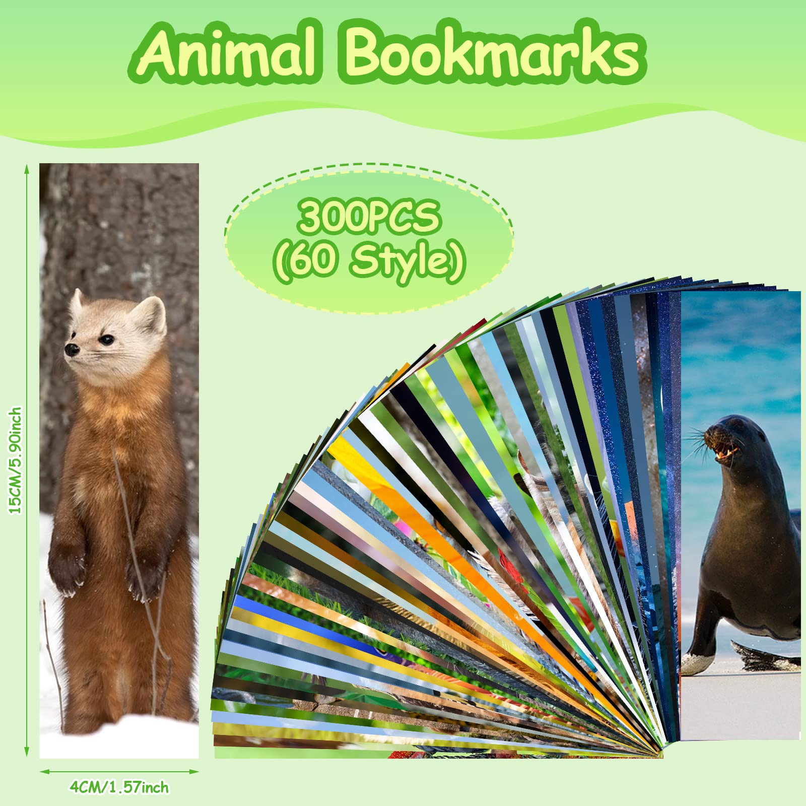 300PCS Bulk Animal Bookmarks for Kids - 60 Unique Wildlife Designs, Double-Sided Cute Book Markers for Students, Classroom Rewards & Gifts | Perfect for Reading Incentives, School Prizes & Book Lovers