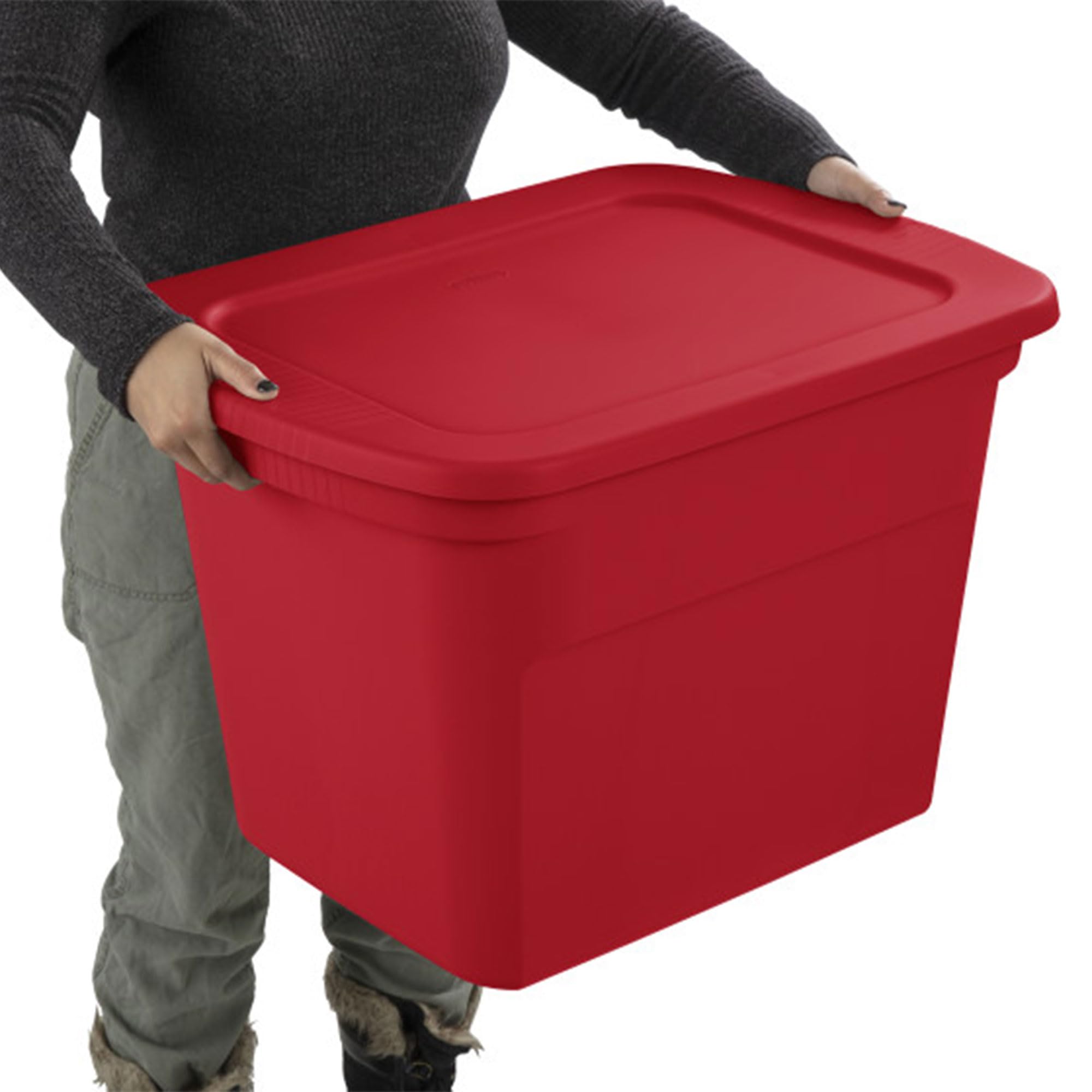 Sterilite 18 Gallon Stackable Storage Tote Bins with Lids (16 Pack) - Red Plastic Containers for Home Organization, Seasonal Decor, Toys & Garage Storage - Perfect for Closet, Basement & Holiday Decorations