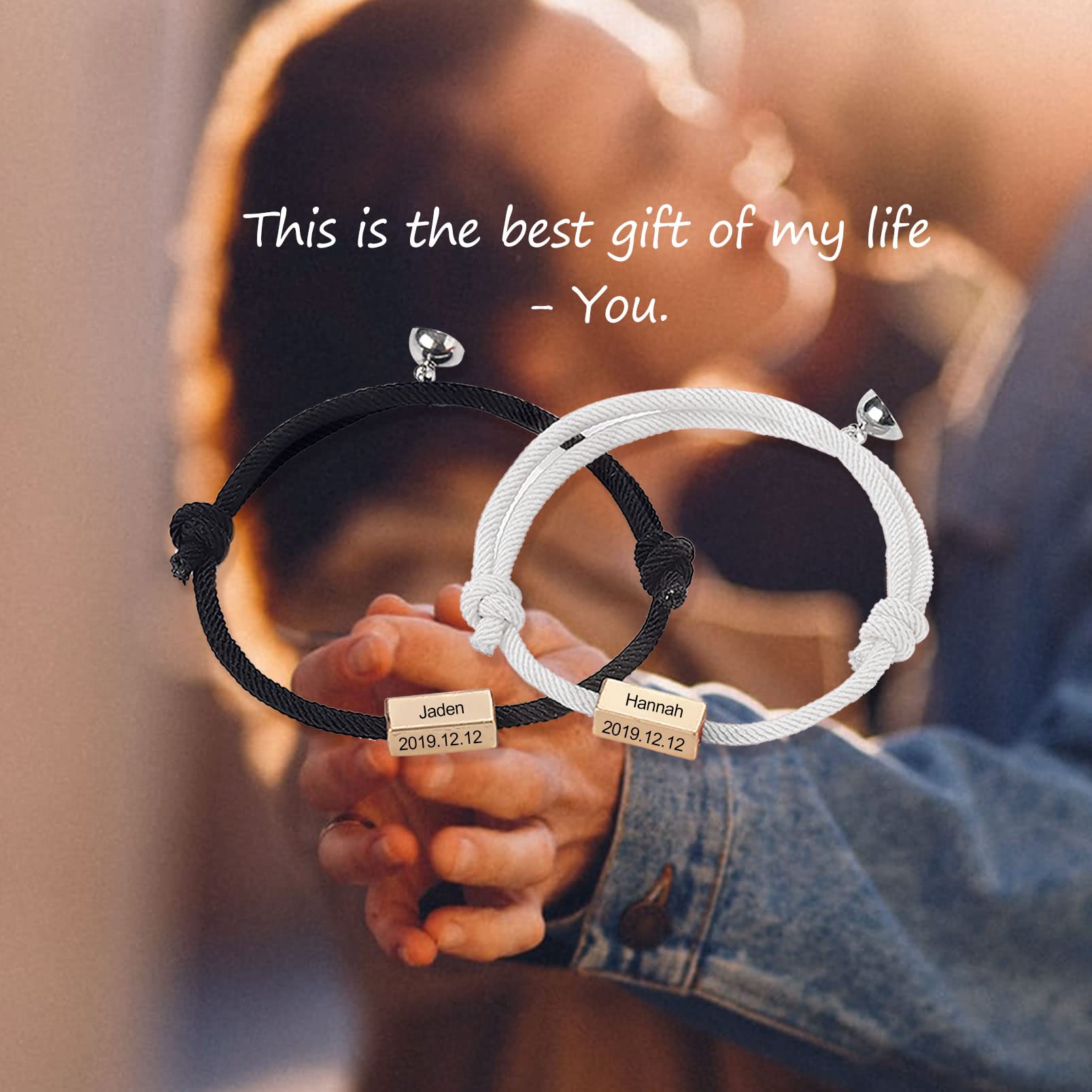 Custom Couple Bracelets Set - Personalized Matching Rope Braided Bracelets for Him & Her - Engravable Couples Gift for Anniversary, Valentine's Day & Christmas - Perfect for Date Nights, Romantic Getaways and Meaningful Gifts