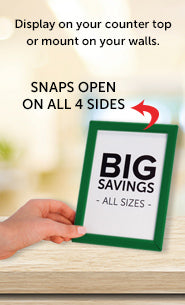 5x7 AD Promo Countertop Sign Frame - Green Snap Frame with Built-in Easel & Wall Mount Options for Retail, Restaurants & Trade Shows