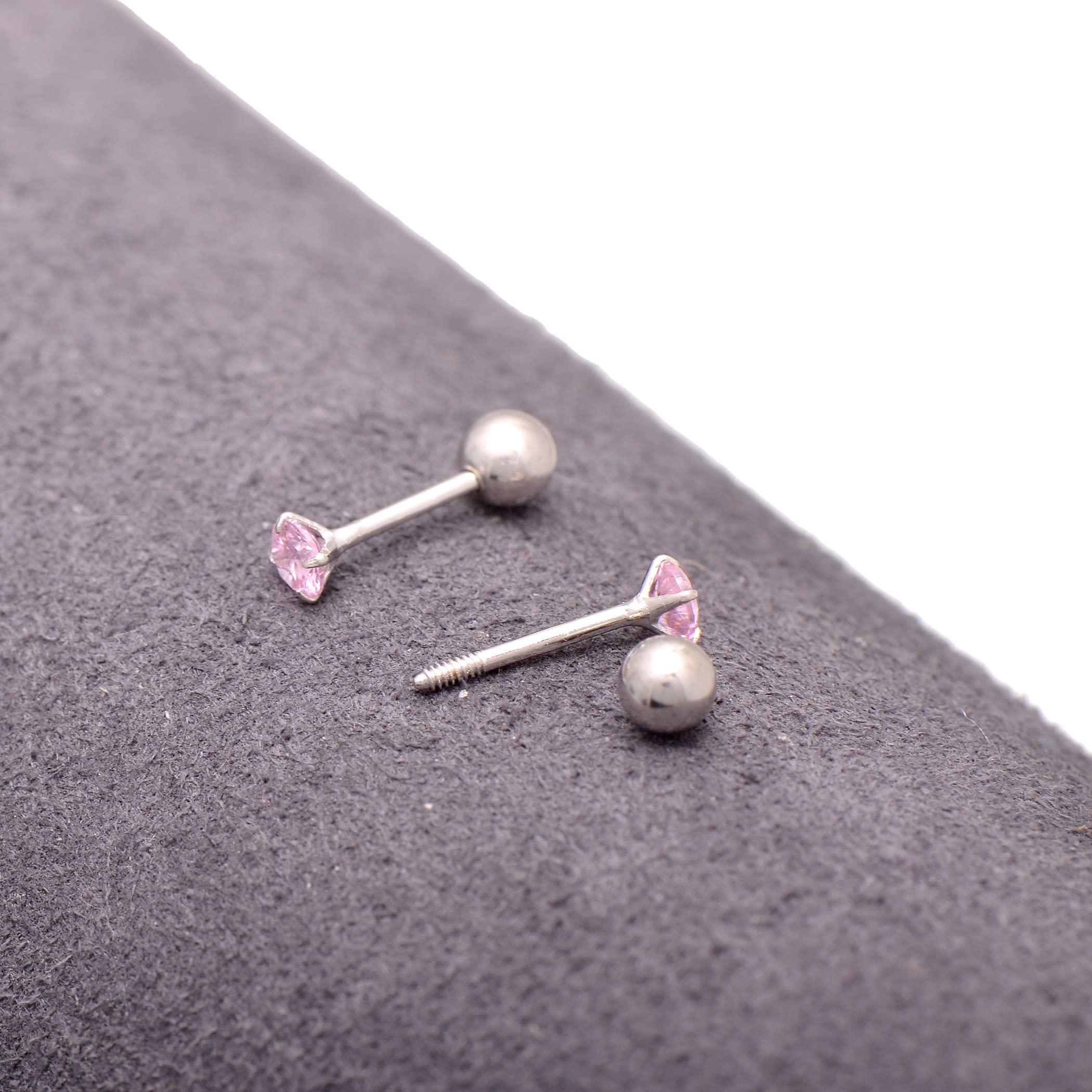 Sterling Silver Cubic Zirconia Screw Back Earrings - 3mm Barbie Pink Studs | Perfect for Everyday Wear, Gift Giving & Special Occasions