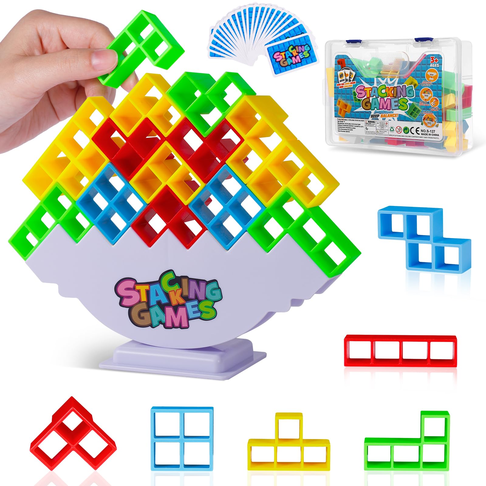 Stack Attack Balance Game for Adults & Kids - Fun Family Party Game for 2+ Players, Team Building Blocks Toy for Indoor & Outdoor Gatherings, Birthday Parties and Office Icebreakers