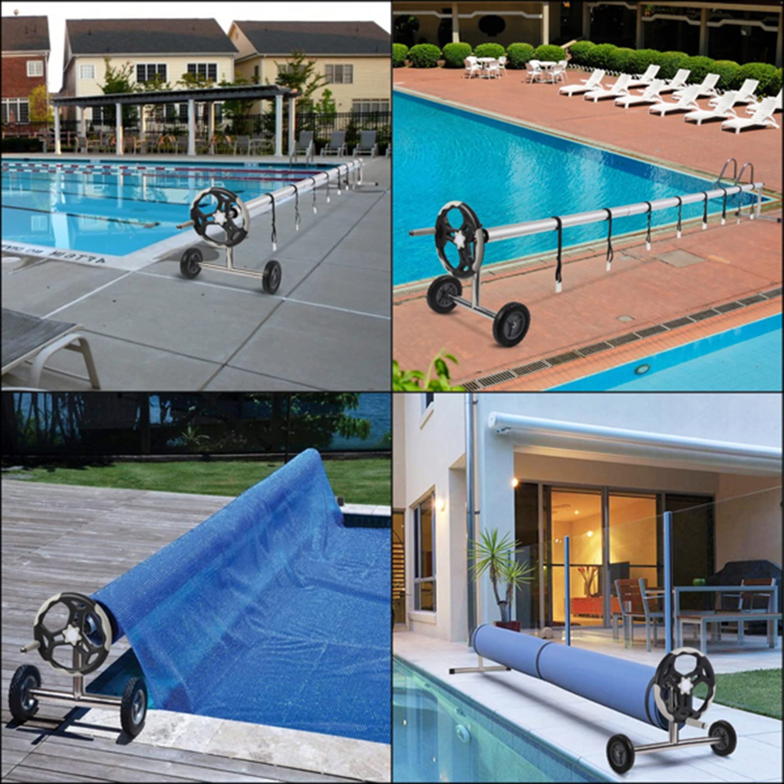 **18ft Inground Pool Safety Cover Reel Set - Heavy Duty Aluminum Solar Swimming Pool Cover Blanket with Reel (Silver) - Perfect for Year-Round Pool Protection & Winterization**
