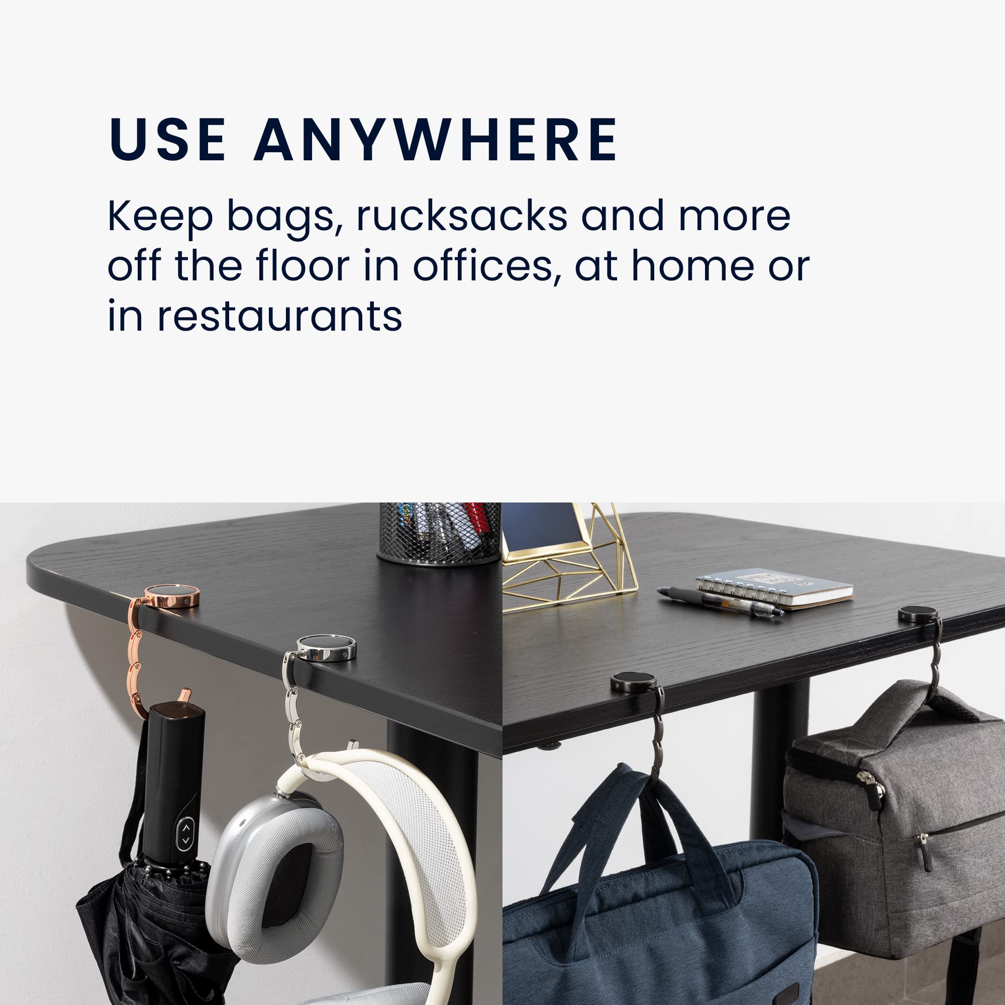 kwmobile 2-Pack Foldable Purse Hanger for Table - Portable Handbag Hook Holder for Restaurants, Bars & Travel - Durable Tabletop Bag Organizer for Women