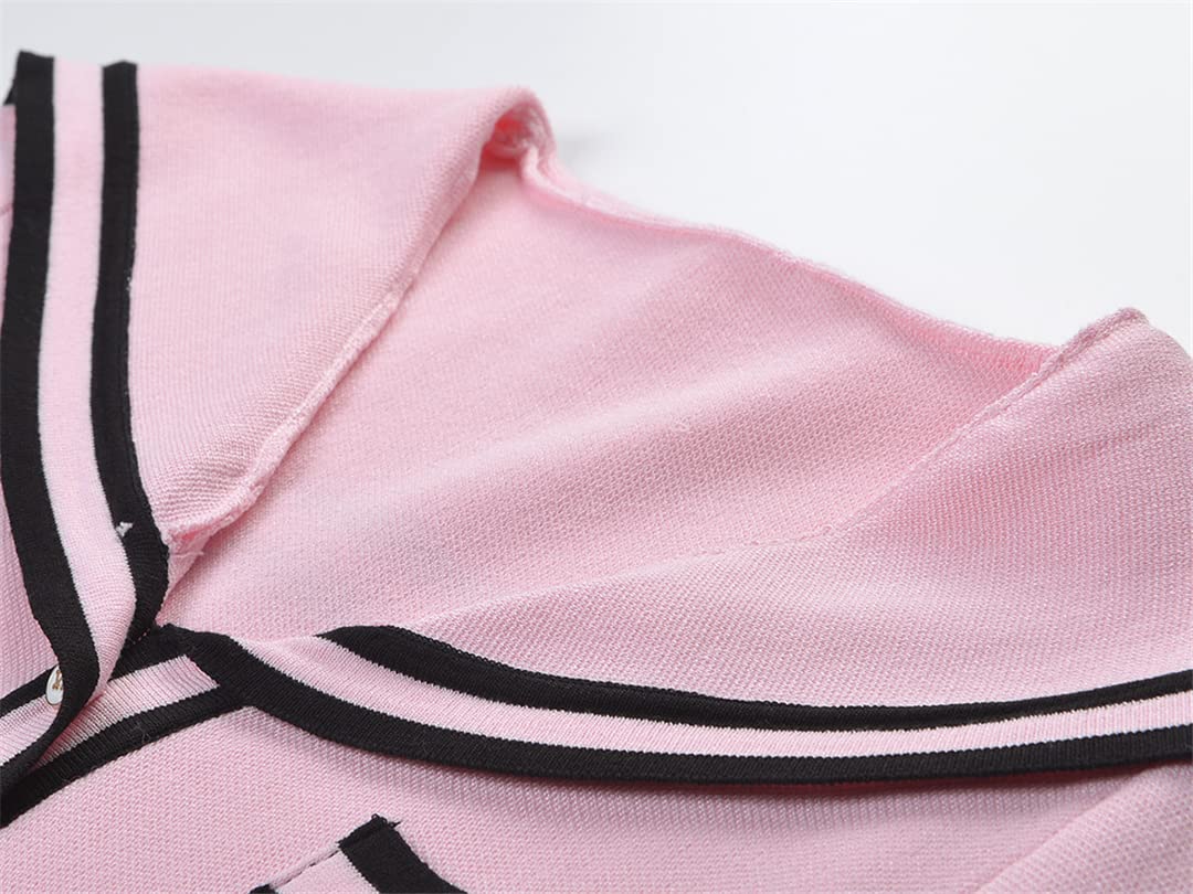 Elegant Korean Knitted Short Sleeve Pullover Top - Pink & Blue Casual Summer Blouse for Women | Perfect for Beach Outings, Date Nights & Office Wear