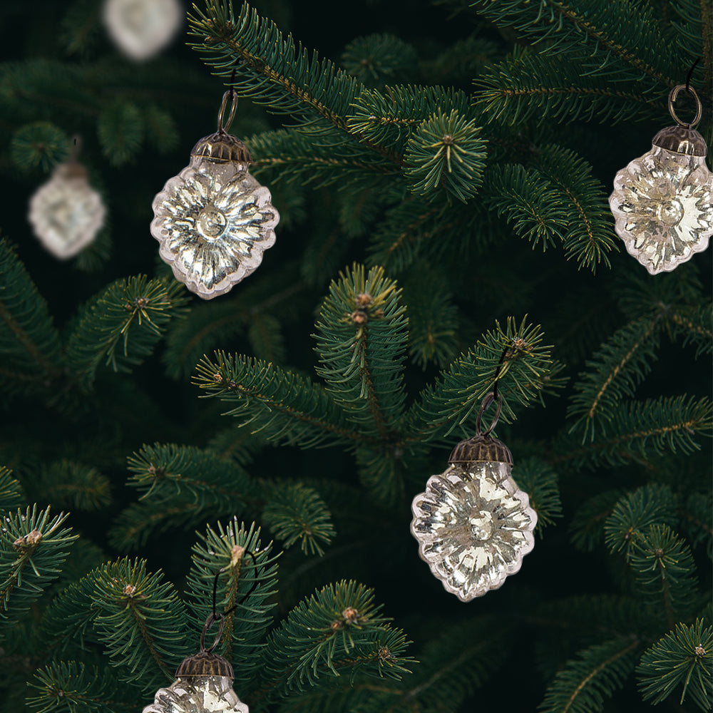 6 Pack Silver Viola Mercury Glass Heart Ornaments - Elegant Christmas Tree Decorations for Holiday, Wedding & Home Décor