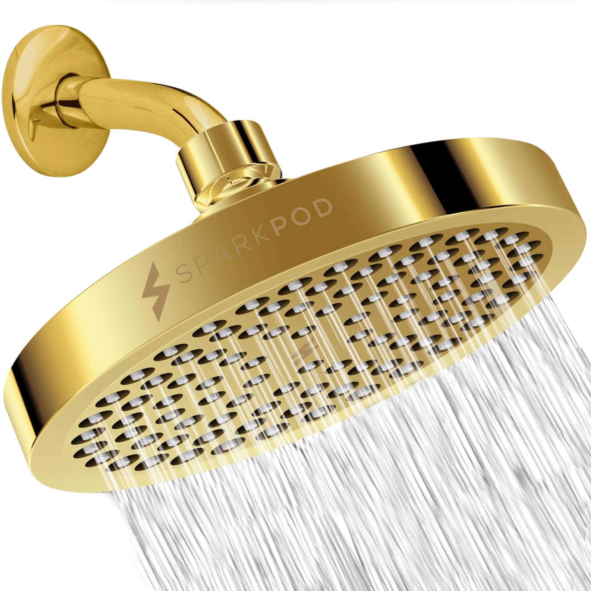 SparkPod Luxury Gold Rain Shower Head with Adjustable Shower Arm Extension - High Pressure Bathroom Fixture for Spa-Like Experience | Perfect for Master Bath & Modern Home Renovation