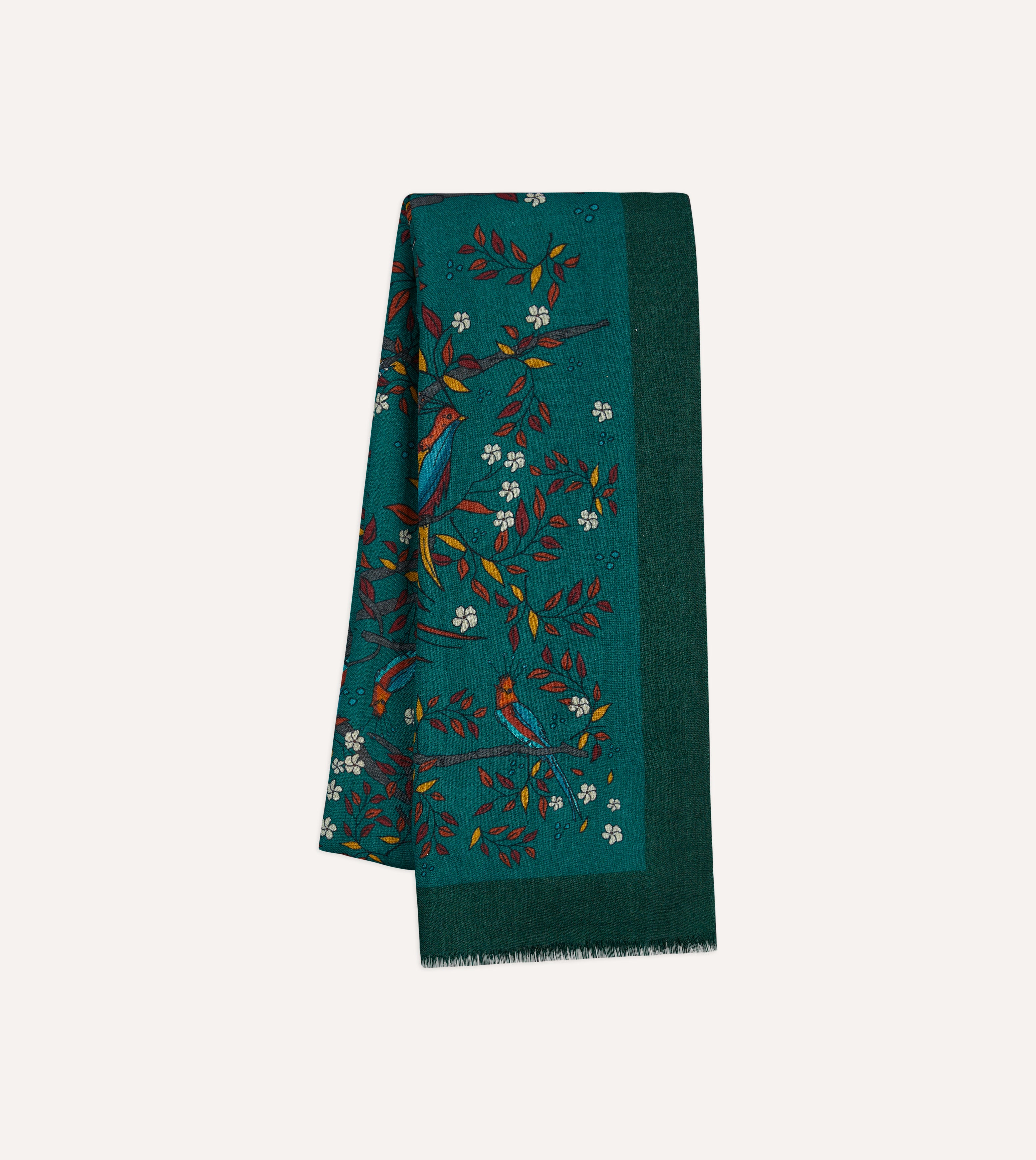 Stylish Green Birds of Paradise Print Wool Scarf - Soft Winter Fashion Accessory for Women - Perfect for Cold Weather, Office Wear & Holiday Outfits