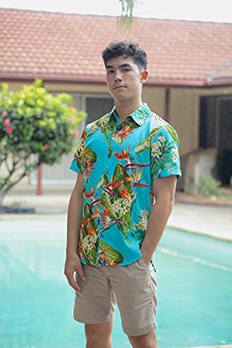 Men's Birds of Paradise Short Sleeve Hawaiian Aloha Shirt - Tropical Summer Casual Wear for Beach Vacation & Luau Parties