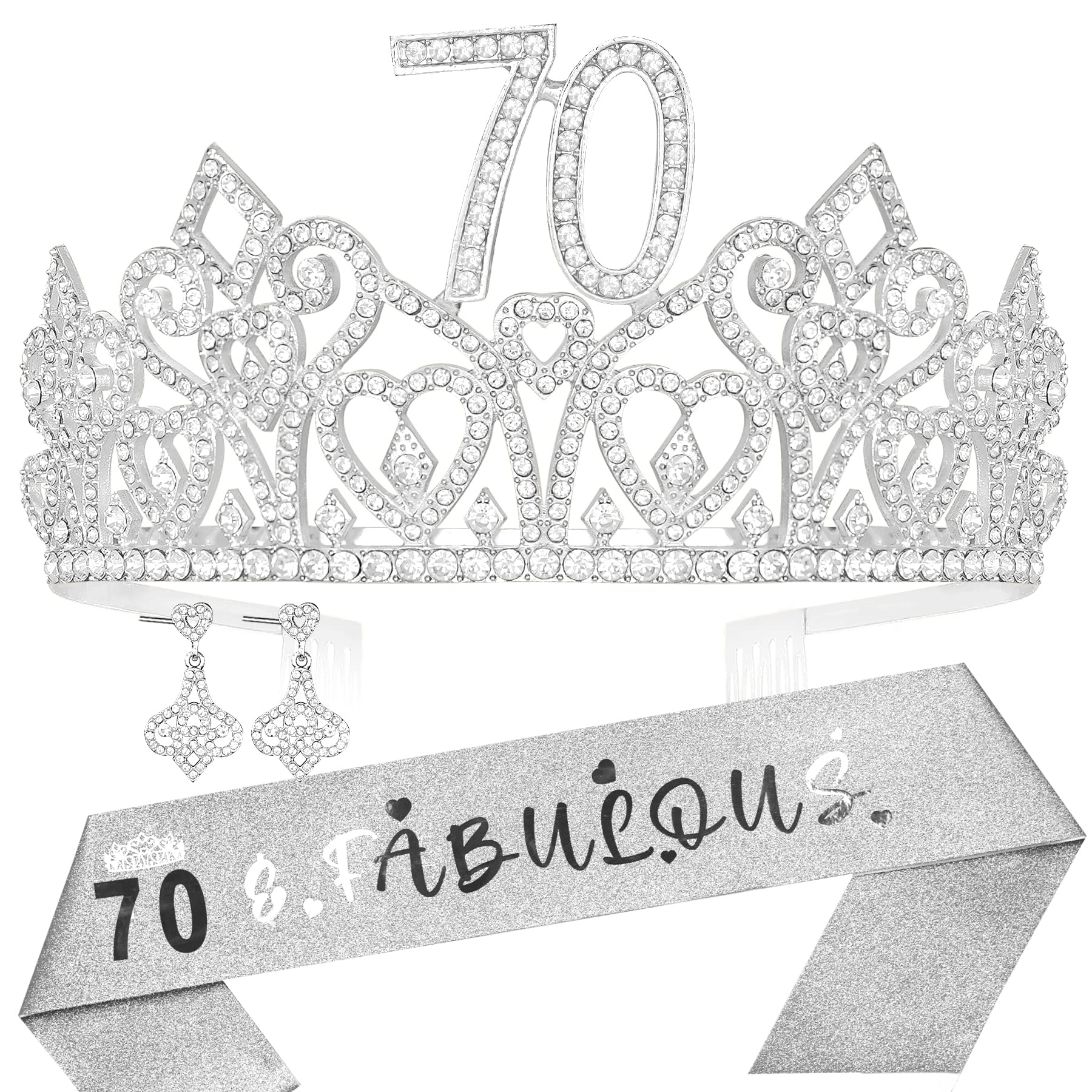70th Birthday Gifts for Women - Gold Crown & Sash Set, Party Decorations - Perfect for Milestone Celebrations, Retirement Parties & Grandmother's Special Day