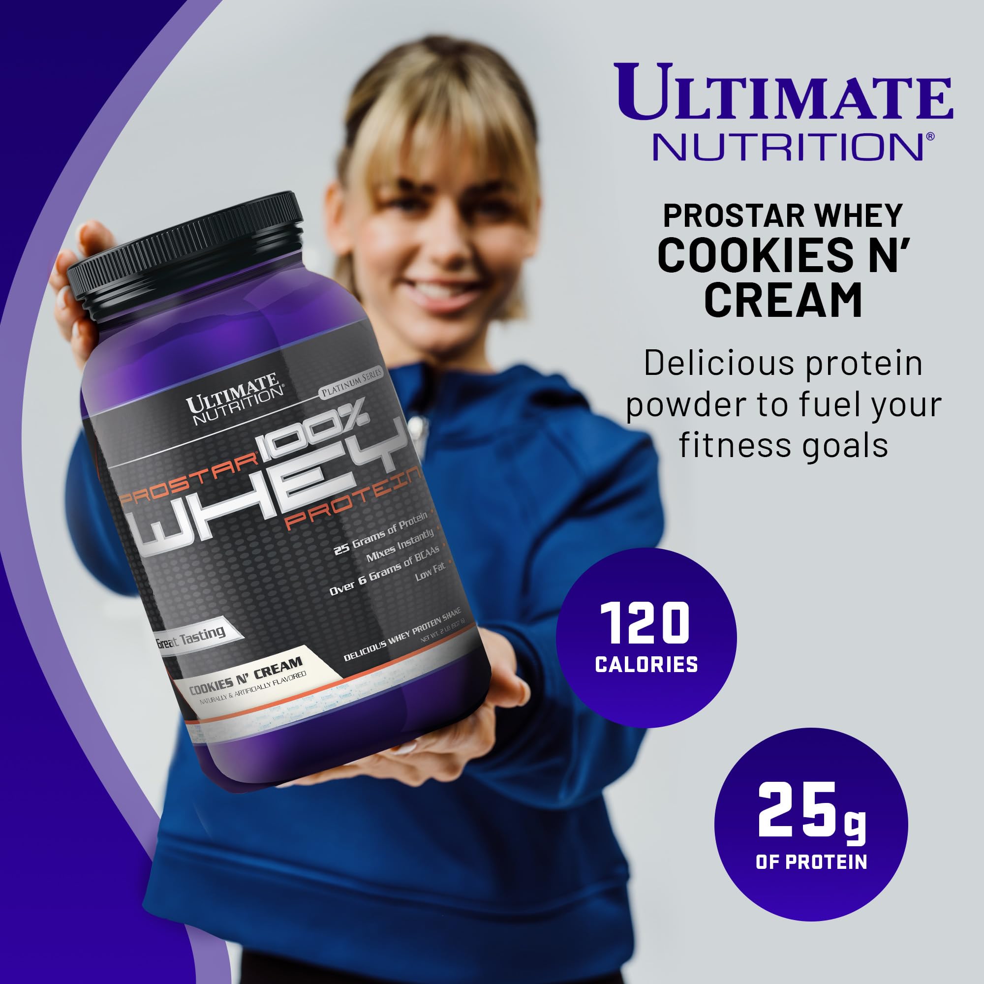 Ultimate Nutrition Prostar Whey Protein Powder Isolate - Cookies & Cream Flavor | Low Carb, High Protein Shake for Muscle Gain & Recovery | Low Sodium, Keto Friendly, Fat Free | 2 lbs Tub | Perfect for Post-Workout & Meal Replacement