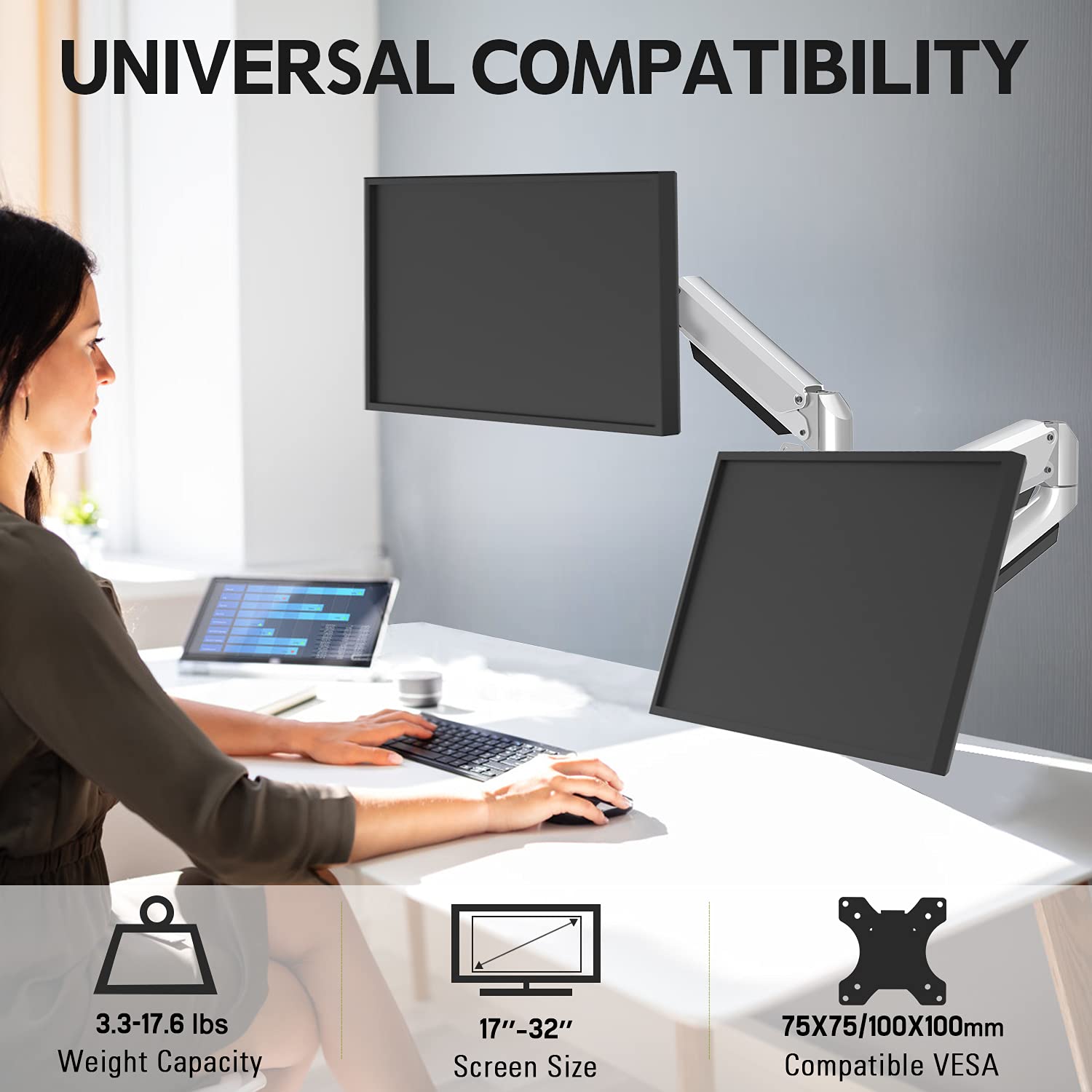 MOUNTUP Heavy Duty Dual Monitor Stand - Die-Cast Aluminum Monitor Arm for Ultrawide Screens | Ergonomic Desk Mount for Home Office & Gaming Setup